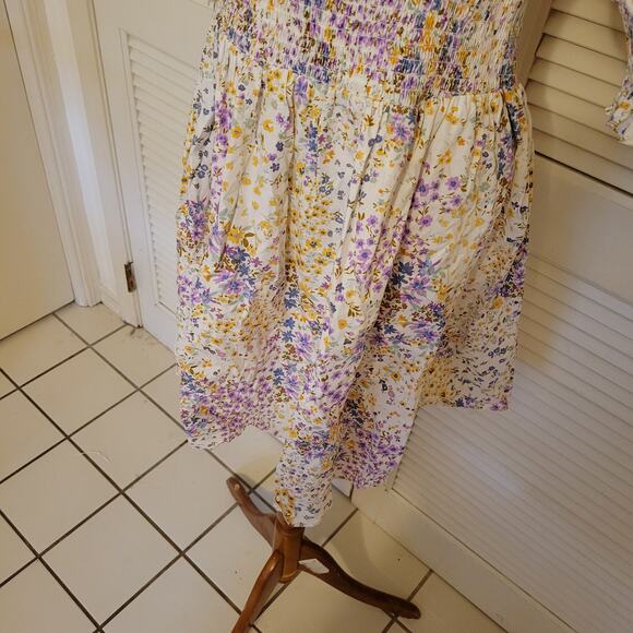1 State Medium Floral Cottagecore Puff Sleeve Smocked Mini Dress - Picture 6 of 8